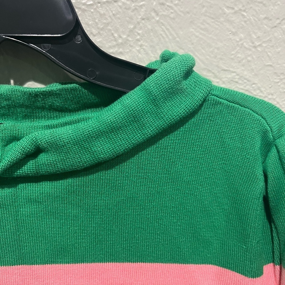 Talbots Vibrant Green Knit Top Pink Stripes Size XL EUC Detailed Neckline - Picture 3 of 5